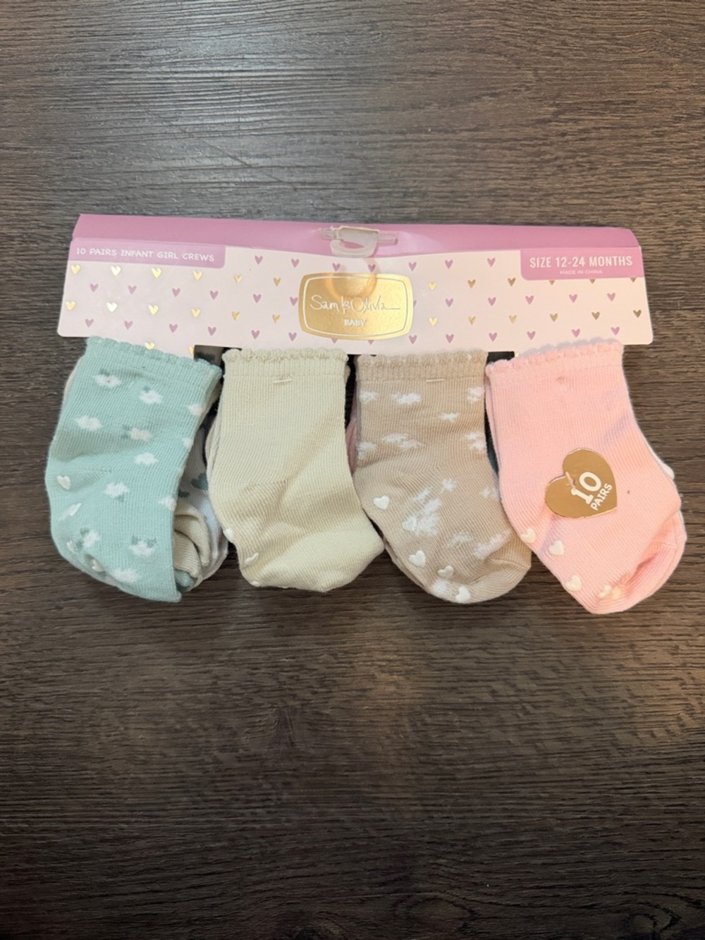 Girls 10-Pack Heart Crew Socks - Mint, Cream, Taupe, Pink